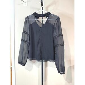 NWT Chloe Oliver XC Anthropologie Black Sheer Long Sleeve Blouse Studded Details